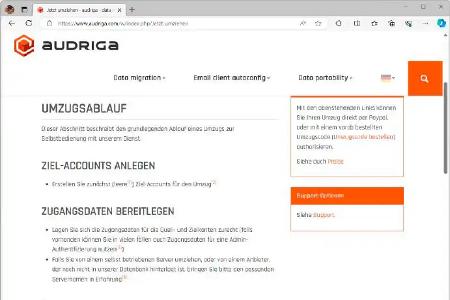 Der Audriga-Umzugsdienst ermöglicht den Wechsel Ihres Mailkontos von einem Anbieter zum anderen. Dafür wird eine einmalige Gebühr von 11,90 Euro pro Postfach erhoben.