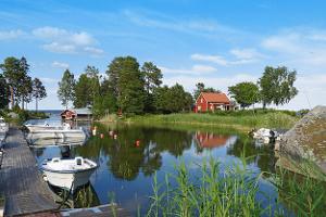 Fischerdorf, SchŠrenkŸste, Boote, Bucht, HŠuschen, BŠume, Himmel