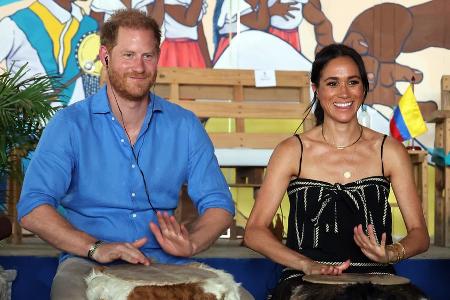 Kolumbien-Reise: Prinz Harry und Meghan besuchen Trommelschule