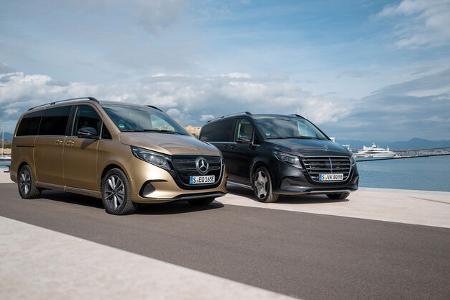 Der neue Mercedes-Benz EQV – Exterieur, Ausstattung u.a. AVANTGARDE, kalaharigold metallic, MBUX Widescreen Cockpit, Luxussitze, Leder Lugano schwarz, Zierelement Holzoptik Olive dunkelgrau // The new Mercedes-Benz EQV – Exterior, equipment among othe