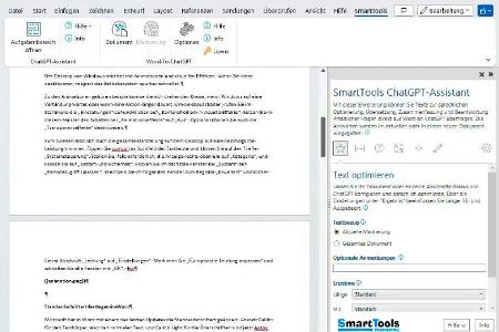 Der ChatGPT-Assistant ermöglicht eine direkte Anbindung an die KI über die ChatGPT-API, sodass Sie Texte direkt aus Word zur Bearbeitung senden können.