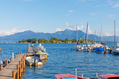Hafen, Schiffe, Steg, Insel, Berge, See, Horizont