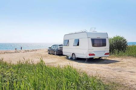 Wohnwagen, Strand, Gespann