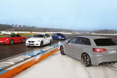 Audi RS 3 Sportback, BMW 335d xDrive, Porsche Boxster, Subaru WRX STI
