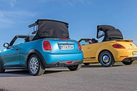 Mini Cooper Cabrio, VW Beetle Cabrio 1.4 TSI, Verdeck öffnet