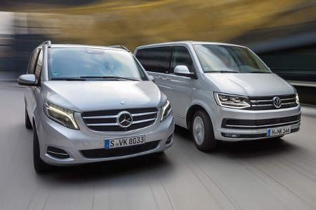 Mercedes V 250 d 4Matic lang, VW Multivan 2.0 TDI 4Motion, Frontansicht