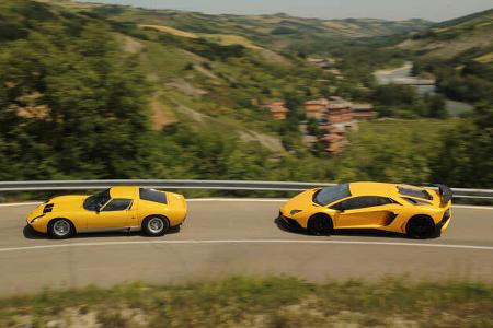 Lamborghini Miura und Aventador, Impressionen, Generationen-Treffen