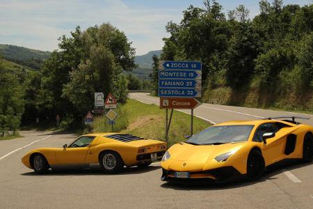Lamborghini Miura und Aventador, Impressionen, Generationen-Treffen