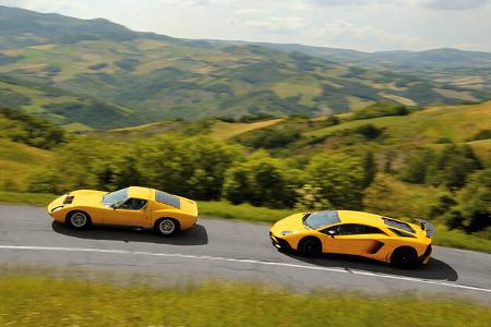 Lamborghini Miura und Aventador, Impressionen, Generationen-Treffen