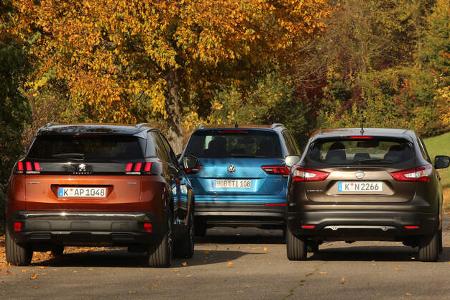 Nissan Qashqai 1.2 DIG-T, Peugeot 3008 Puretech 130, VW Tiguan 1.4 TSI