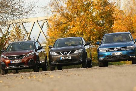 Nissan Qashqai 1.2 DIG-T, Peugeot 3008 Puretech 130, VW Tiguan 1.4 TSI