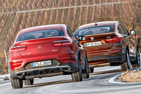 BMW X4 xDrive 28i, Mercedes GLC 300 4Matic Coupé, Heckansicht