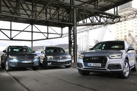 Audi Q5 2.0 TDI Quattro, Skoda Kodiaq 2.0 TDI 4x4, VW Tiguan 2.0 TDI 4Motion