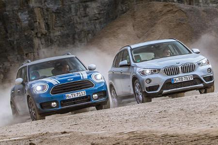BMW X1 18d sDrive, Mini Countryman Cooper D, Frontansicht
