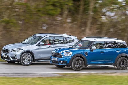 BMW X1 18d sDrive, Mini Countryman Cooper D, Seitenansicht