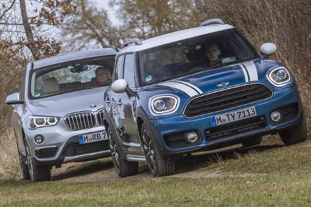 BMW X1 18d sDrive, Mini Countryman Cooper D, Frontansicht