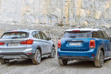 BMW X1 18d sDrive, Mini Countryman Cooper D, Heckansicht