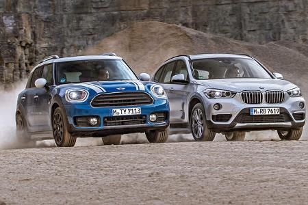 BMW X1 18d sDrive, Mini Countryman Cooper D, Frontansicht