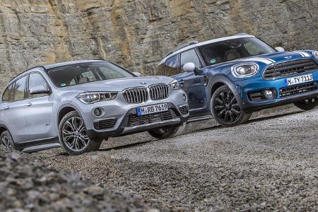 BMW X1 18d sDrive, Mini Countryman Cooper D, Frontansicht