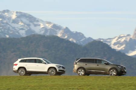 Peugeot 5008 BlueHDi 180 GT, Skoda Kodiaq 2.0 TDI 4x4, Seitenansicht