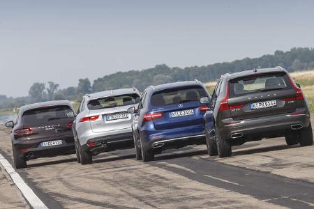 Jaguar F-Pace, Mercedes GLC, Porsche Macan, Volvo XC60 Vergleichstest