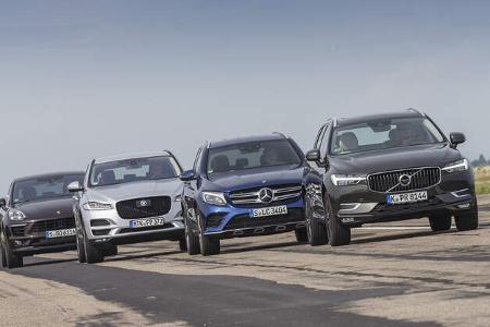 Jaguar F-Pace, Mercedes GLC, Porsche Macan, Volvo XC60 Vergleichstest