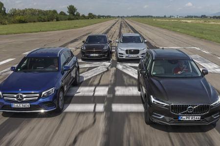 Jaguar F-Pace, Mercedes GLC, Porsche Macan, Volvo XC60 Vergleichstest