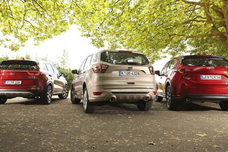Ford Kuga 2.0 TDCi 4x4, Kia Sportage 2.0 CRDi 4WD, Mazda CX-5 D 175 AWD, Exterieur