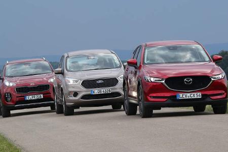 Ford Kuga 2.0 TDCi 4x4, Kia Sportage 2.0 CRDi 4WD, Mazda CX-5 D 175 AWD, Exterieur