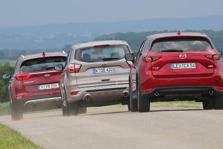Ford Kuga 2.0 TDCi 4x4, Kia Sportage 2.0 CRDi 4WD, Mazda CX-5 D 175 AWD, Exterieur