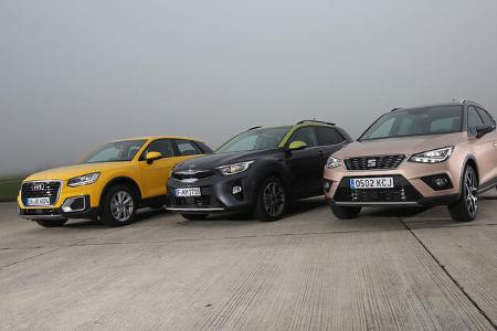 Audi Q2 1.0 TFSI Sport, Kia Stonic 1.0 T-GDI Spirit, Seat Arona 1.0 TSI Xcellence, Exterieur