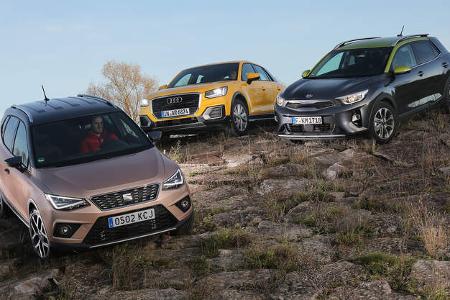 Audi Q2 1.0 TFSI Sport, Kia Stonic 1.0 T-GDI Spirit, Seat Arona 1.0 TSI Xcellence, Exterieur