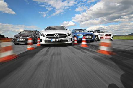 Audi A3 1.5 TFSI S Tronic, BMW 120i AUT, Mercedes A 200 7G-DCT, VW Golf 1.5 TSI DSG, Exterieur