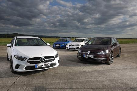 Audi A3 1.5 TFSI S Tronic, BMW 120i AUT, Mercedes A 200 7G-DCT, VW Golf 1.5 TSI DSG, Exterieur