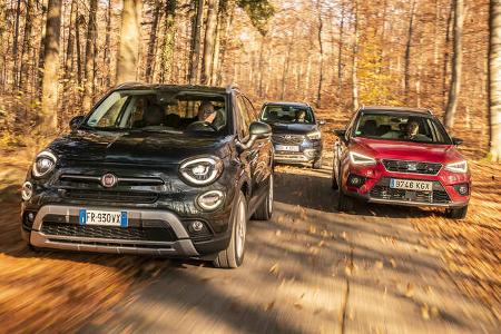 ams0319, Vergleichstest, Fiat 500X 1.3 GSE, Opel Crossland X 1.2 DI Turbo, Seat Arona 1.5 TSI, Exterieur