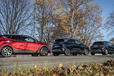 ams0319, Vergleichstest, Fiat 500X 1.3 GSE, Opel Crossland X 1.2 DI Turbo, Seat Arona 1.5 TSI, Exterieur