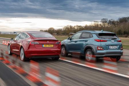 Tesla Model 3, Hyundai Kona