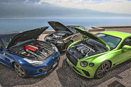 Bentley Continental GT Coupé W12, Ferrari GTC4 Lusso, Rolls-Royce Wraith Back Badge, Motorraum