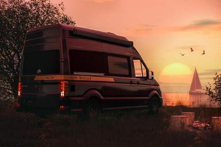 Sonnenuntergang, Fototapete, Silhouette, Campingbus