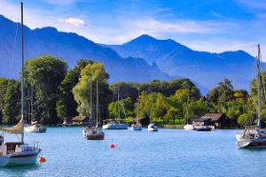 Salzkammergut, See, Boote, BŠume, Berge, Himmel