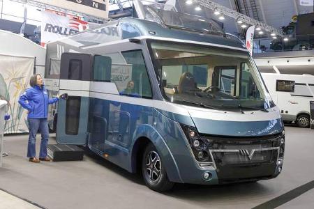 Außenansicht, Messe, Frau, Wohnmobil, integriert