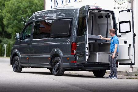 VW Crafter, Heck, Bett, Stauraum