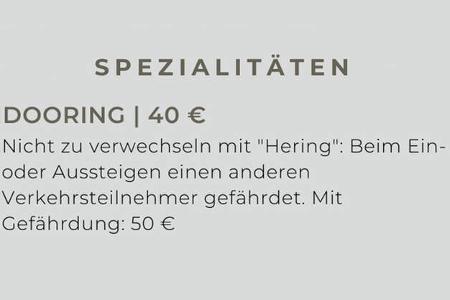 Bußgeldkatalog Speisekarte