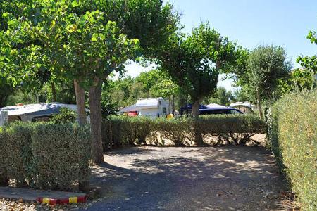 Campingplatz, Hecken, BŠume, Caravans, Stra§e, Himmel