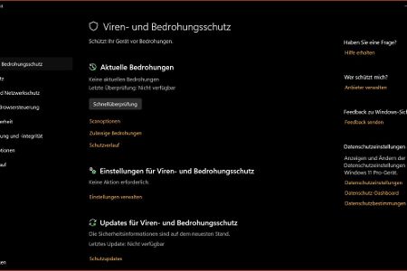 Viren und Bedrohungsschutz: Echtzeitschutz vor Bedrohungen mit Scan- und Update-Optionen.