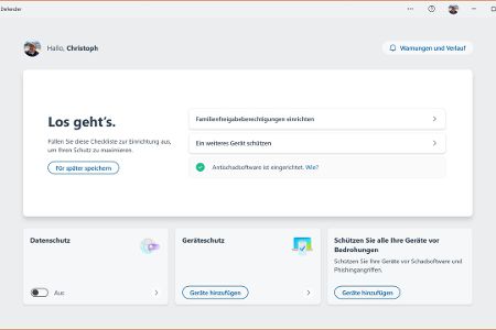Der Microsoft Defender bietet Geräteschutz, Bedrohungsabwehr und Datenschutzverwaltung.