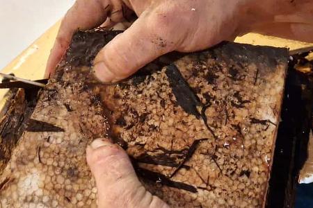 Styropor, Holzlatten, HŠnde, Wasseransammlung