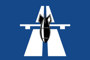 Autobahnschild mit Bombe