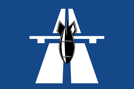 Autobahnschild mit Bombe