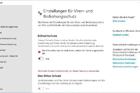 Virenschutz kurzzeitig pausieren: Für manche Aufgaben ist es nötig, den Echtzeitschutz temporär zu deaktivieren. Windows stellt diesen allerdings automatisch nach kurzer Zeit wieder an.